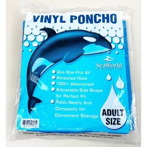 Vintage Sea World Vinyl Rain Poncho Adult Size Blue Shamu Killer Whale Sealed!